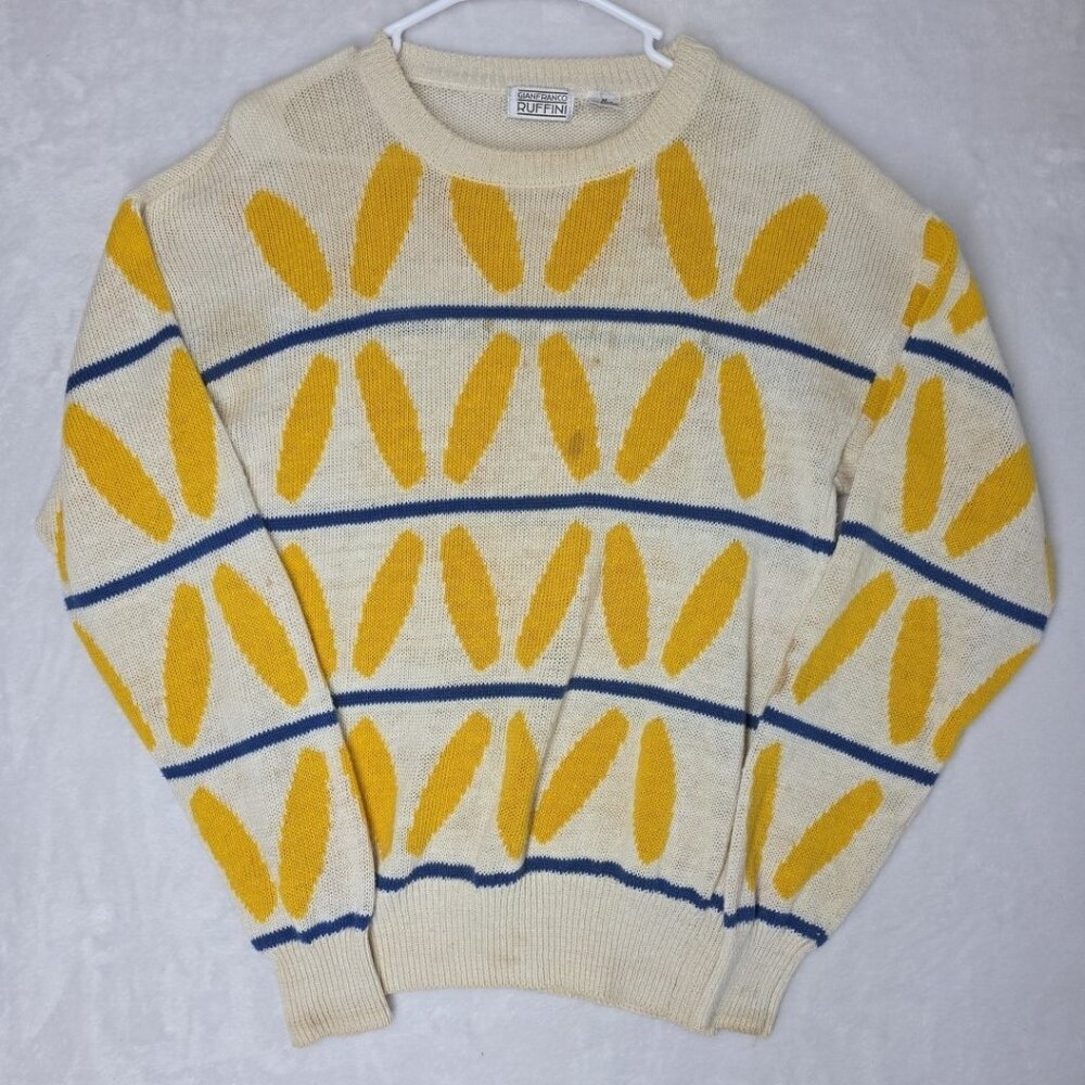 Vintage Gianfranco Ruffini Sweater Mens M Grandpa Bright Fun Colorful READ